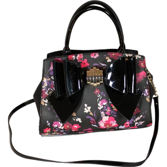 Betsey Johnson Top Handle Purse with Crossbody Strap Large Bow Floral PU84 - Picture 2 of 15